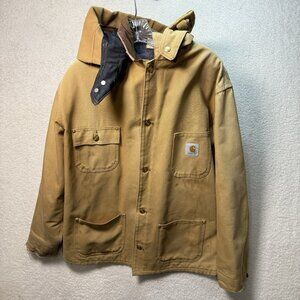 Vintage Carhartt Blanket Lined 42 Tall Chore Jacket Hood USA Distressed 6BLCT